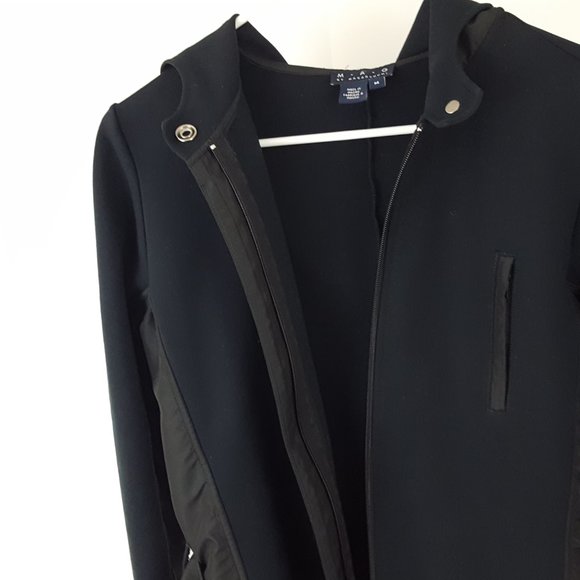 Mag by Magaschoni Belted Full Zip Hooded Jacket, Solid Black Size Medium - Picture 4 of 7